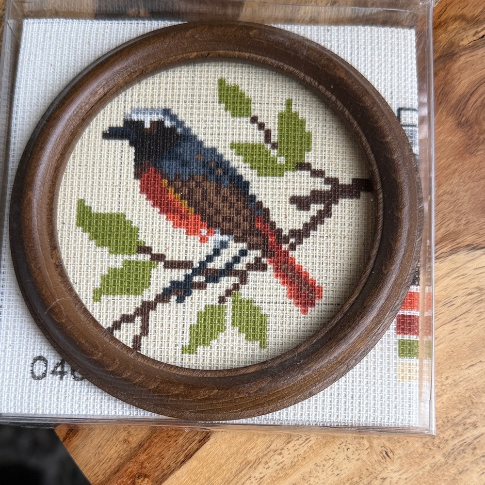 Colorful Bird Embroidery with Wooden Frame
